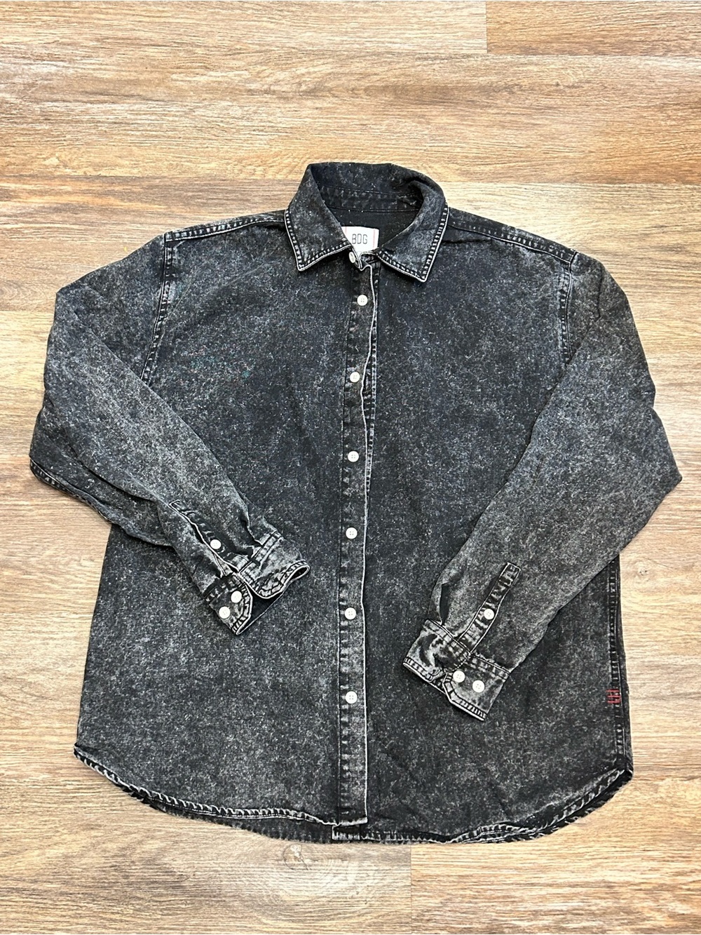 Men's Washed Black Denim Shirt - Casual Button-Up